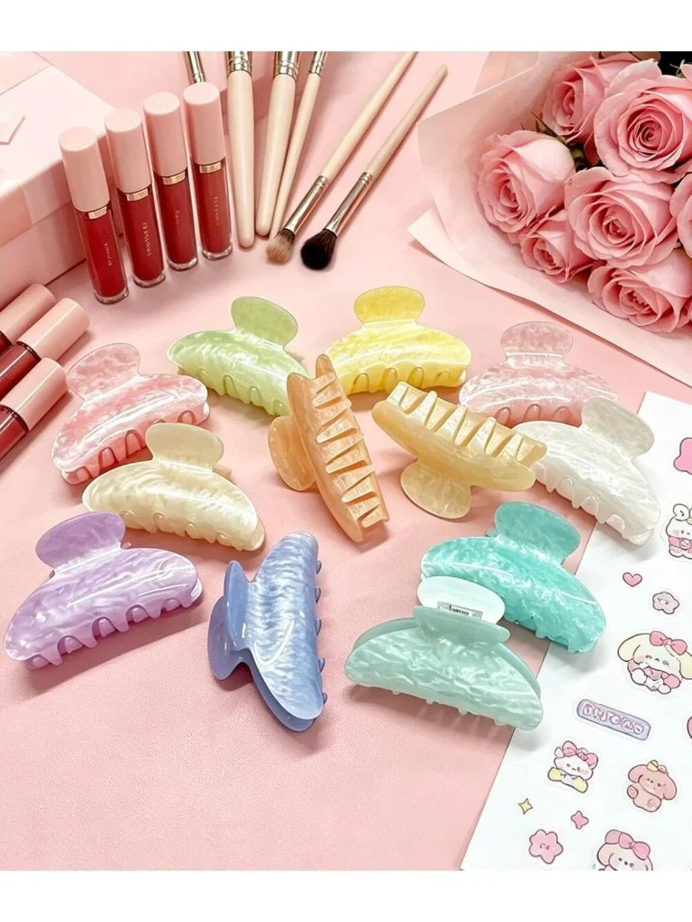 24 Pcs Non-Slip Acrylic Claw Clips Set in 12 Vibrant Colors for All Hair Types